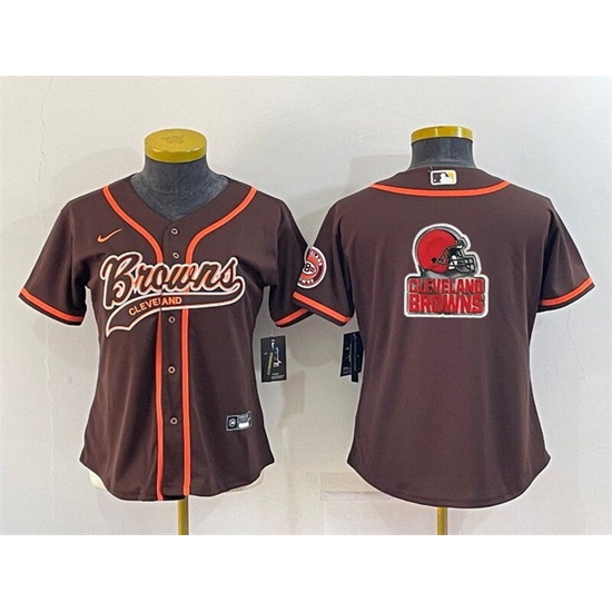 Women Cleveland Browns Brown Team Big Logo With Patch Cool Base Stitched Baseball Jersey Women Cleveland Browns Brown Team Big Logo With Patch Cool Base Stitched Baseball Jersey