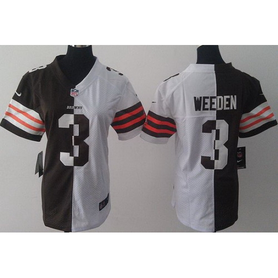 Women Nike Cleveland Browns 3 Brandon Weeden White Brown Split NFL Jerseys Women Nike Cleveland Browns 3 Brandon Weeden White Brown Split NFL Jerseys