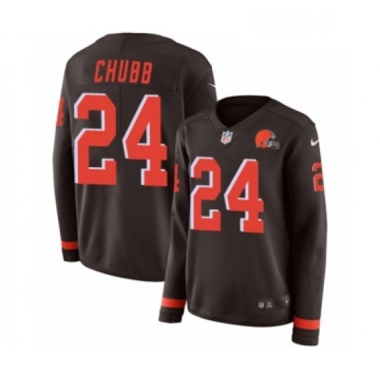 Womens Nike Cleveland Browns 24 Nick Chubb Limited Brown Therma Long Sleeve NFL Jersey Womens Nike Cleveland Browns 24 Nick Chubb Limited Brown Therma Long Sleeve NFL Jersey