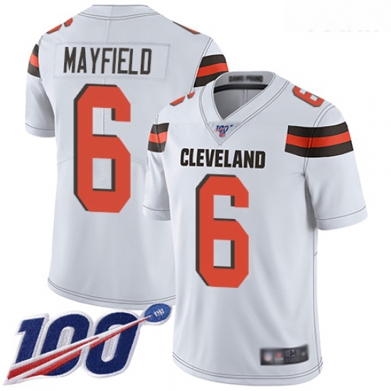 Browns #6 Baker Mayfield White Youth Stitched Football 100th Season Vapor Limited Jersey Browns #6 Baker Mayfield White Youth Stitched Football 100th Season Vapor Limited Jersey