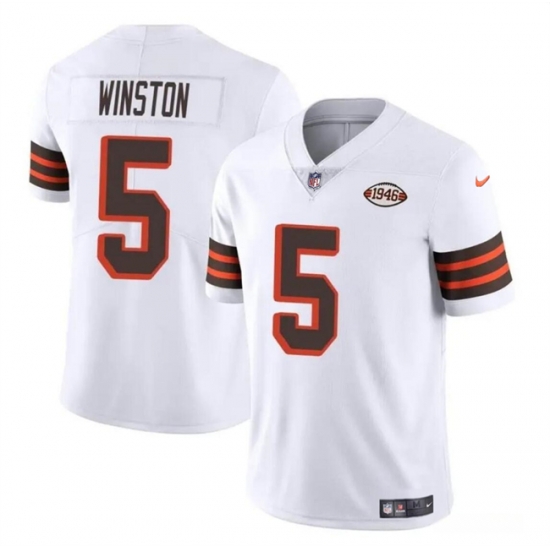 Youth Cleveland Browns 5 Jameis Winston White 1946 Collection Vapor Limited Stitched Football Jersey Youth Cleveland Browns 5 Jameis Winston White 1946 Collection Vapor Limited Stitched Football Jersey