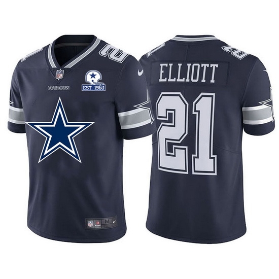 Dallas Cowboys 21 Ezekiel Elliott Navy Blue Men Nike Big Team Logo With Established In 1960 Patch Vapor Limited NFL Jersey Dallas Cowboys 21 Ezekiel Elliott Navy Blue Men Nike Big Team Logo With Established In 1960 Patch Vapor Limited NFL Jersey