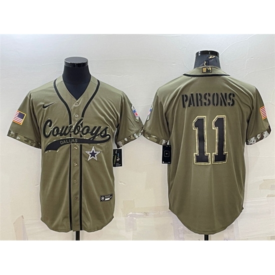 Men Dallas Cowboys 11 Micah Parsons 2022 Olive Salute To Service Cool Base Stitched Baseball Jersey Men Dallas Cowboys 11 Micah Parsons 2022 Olive Salute To Service Cool Base Stitched Baseball Jersey