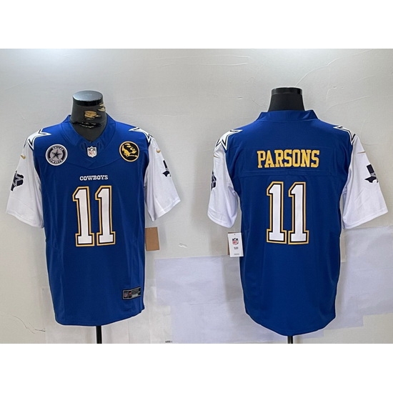 Men Dallas Cowboys 11 Micah Parsons 2024 F U S E Navy Gold With Texas 26 John Madden Patch Stitched Football Jersey 3 Men Dallas Cowboys 11 Micah Parsons 2024 F U S E Navy Gold With Texas 26 John Madden Patch Stitched Football Jersey 3