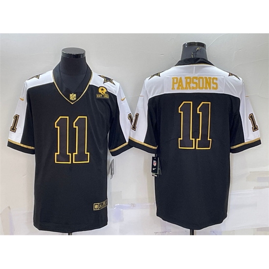 Men Dallas Cowboys 11 Micah Parsons Black Gold Thanksgiving With Patch Stitched Jersey Men Dallas Cowboys 11 Micah Parsons Black Gold Thanksgiving With Patch Stitched Jersey