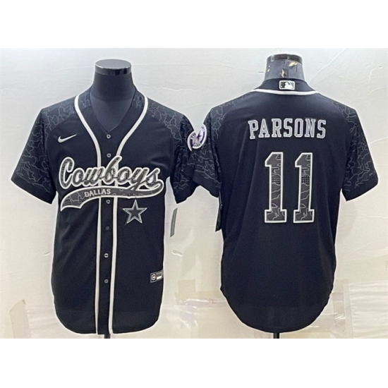 Men Dallas Cowboys 11 Micah Parsons Black Reflective With Patch Cool Base Stitched Baseball Jersey Men Dallas Cowboys 11 Micah Parsons Black Reflective With Patch Cool Base Stitched Baseball Jersey