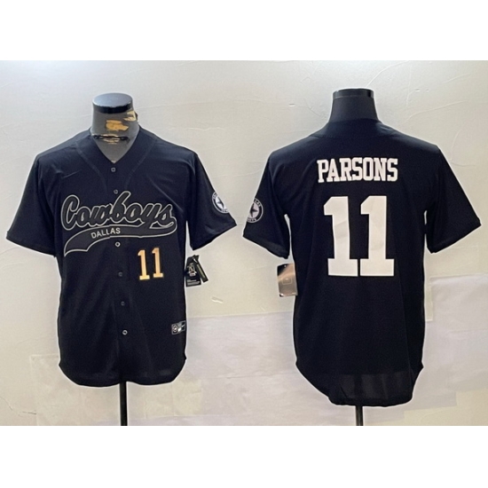 Men Dallas Cowboys 11 Micah Parsons Black With Patch Cool Base Stitched Baseball Jersey 2 Men Dallas Cowboys 11 Micah Parsons Black With Patch Cool Base Stitched Baseball Jersey 2