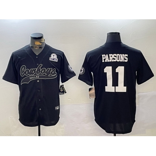 Men Dallas Cowboys 11 Micah Parsons Black With Patch Cool Base Stitched Baseball Jersey 3 Men Dallas Cowboys 11 Micah Parsons Black With Patch Cool Base Stitched Baseball Jersey 3