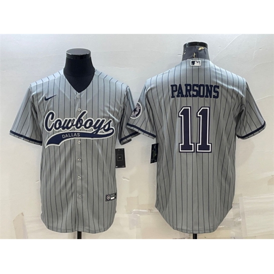 Men Dallas Cowboys 11 Micah Parsons Grey With Patch Cool Base Stitched Baseball Jersey Men Dallas Cowboys 11 Micah Parsons Grey With Patch Cool Base Stitched Baseball Jersey