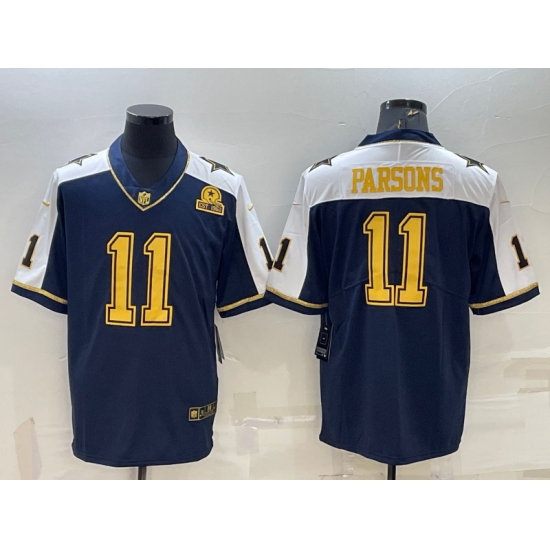 Men Dallas Cowboys 11 Micah Parsons Navy Gold Edition With 1960 Patch Limited Stitched Football Jersey Men Dallas Cowboys 11 Micah Parsons Navy Gold Edition With 1960 Patch Limited Stitched Football Jersey