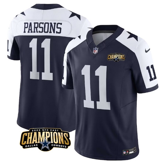 Men Dallas Cowboys 11 Micah Parsons Navy White 2023 F U S E NFC East Champions Patch Stitched Football Jersey Men Dallas Cowboys 11 Micah Parsons Navy White 2023 F U S E NFC East Champions Patch Stitched Football Jersey