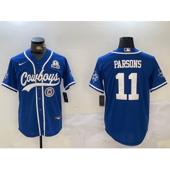 Men Dallas Cowboys 11 Micah Parsons Royal With Patch Cool Base Stitched Baseball Jersey 1 Men Dallas Cowboys 11 Micah Parsons Royal With Patch Cool Base Stitched Baseball Jersey 1