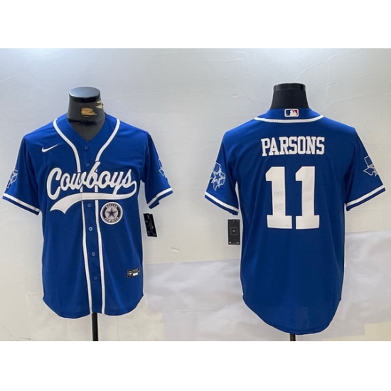 Men Dallas Cowboys 11 Micah Parsons Royal With Patch Cool Base Stitched Baseball Jersey 3 Men Dallas Cowboys 11 Micah Parsons Royal With Patch Cool Base Stitched Baseball Jersey 3