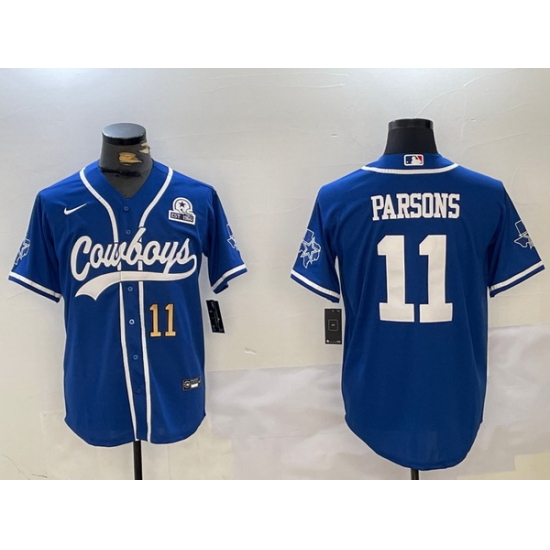 Men Dallas Cowboys 11 Micah Parsons Royal With Patch Cool Base Stitched Baseball Jersey Men Dallas Cowboys 11 Micah Parsons Royal With Patch Cool Base Stitched Baseball Jersey