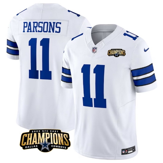 Men Dallas Cowboys 11 Micah Parsons White 2023 F U S E NFC East Champions Patch Stitched Football Jersey Men Dallas Cowboys 11 Micah Parsons White 2023 F U S E NFC East Champions Patch Stitched Football Jersey
