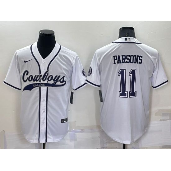 Men Dallas Cowboys 11 Micah Parsons White Cool Base Stitched Baseball Jersey Men Dallas Cowboys 11 Micah Parsons White Cool Base Stitched Baseball Jersey
