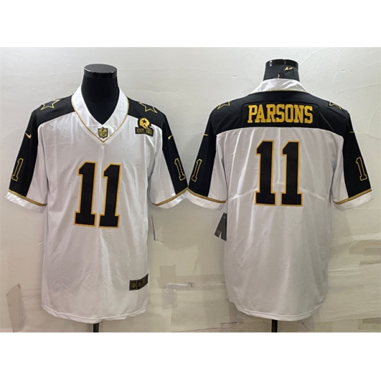 Men Dallas Cowboys 11 Micah Parsons White Gold Edition With 1960 Patch Limited Stitched Football Jersey Men Dallas Cowboys 11 Micah Parsons White Gold Edition With 1960 Patch Limited Stitched Football Jersey