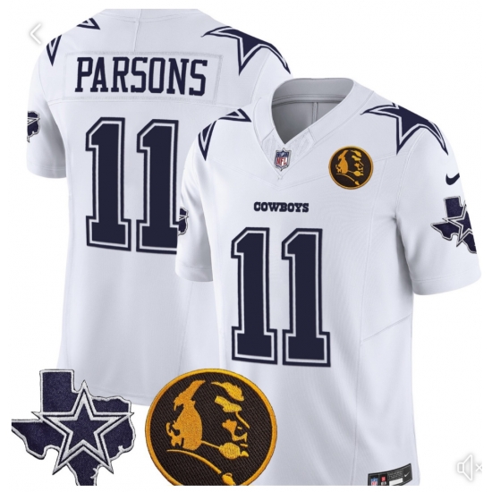 Men Dallas Cowboys 11 Micah Parsons White John Madden Patch Vapor Limited Stitched Football Jersey Men Dallas Cowboys 11 Micah Parsons White John Madden Patch Vapor Limited Stitched Football Jersey