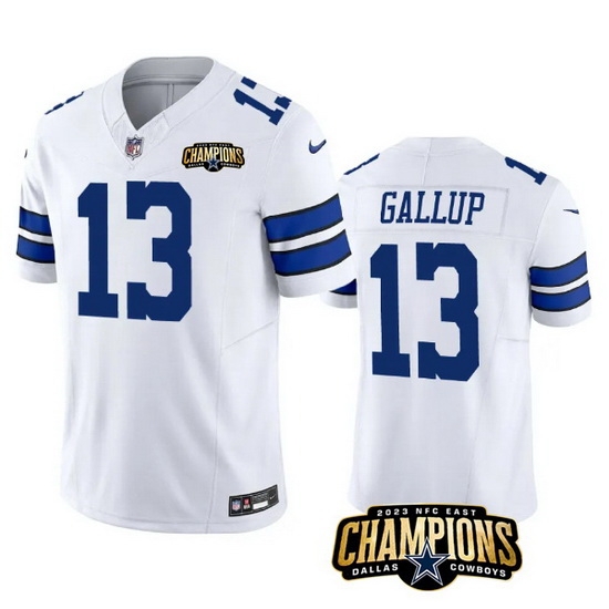 Men Dallas Cowboys 13 Michael Gallup White 2023 F U S E NFC East Champions Patch Stitched Football Jersey Men Dallas Cowboys 13 Michael Gallup White 2023 F U S E NFC East Champions Patch Stitched Football Jersey