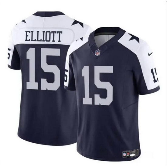 Men Dallas Cowboys 15 Ezekiel Elliott Navy White 2023 F U S E Thanksgiving Vapor Limited Stitched Football Jersey Men Dallas Cowboys 15 Ezekiel Elliott Navy White 2023 F U S E Thanksgiving Vapor Limited Stitched Football Jersey
