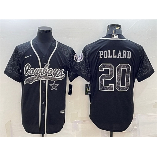 Men Dallas Cowboys 20 Tony Pollard Black Reflective With Patch Cool Base Stitched Baseball Jersey Men Dallas Cowboys 20 Tony Pollard Black Reflective With Patch Cool Base Stitched Baseball Jersey