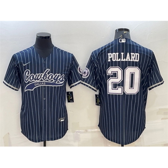 Men Dallas Cowboys 20 Tony Pollard Navy With Patch Cool Base Stitched Baseball Jersey Men Dallas Cowboys 20 Tony Pollard Navy With Patch Cool Base Stitched Baseball Jersey