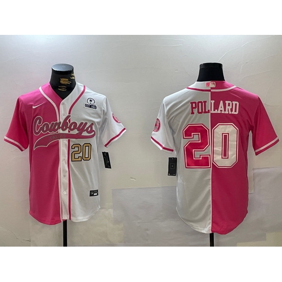 Men Dallas Cowboys 20 Tony Pollard Red White With Patch Cool Base Stitched Baseball Jersey 1 Men Dallas Cowboys 20 Tony Pollard Red White With Patch Cool Base Stitched Baseball Jersey 1