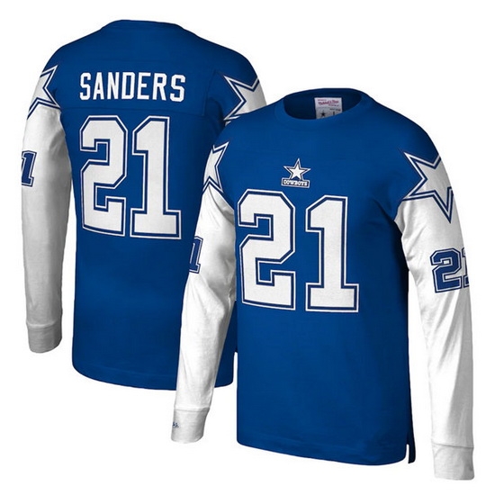 Men Dallas Cowboys 21 Deion Sanders Royal Mitchell 26 Ness Throwback Long Sleeve Stitched Jersey Men Dallas Cowboys 21 Deion Sanders Royal Mitchell 26 Ness Throwback Long Sleeve Stitched Jersey