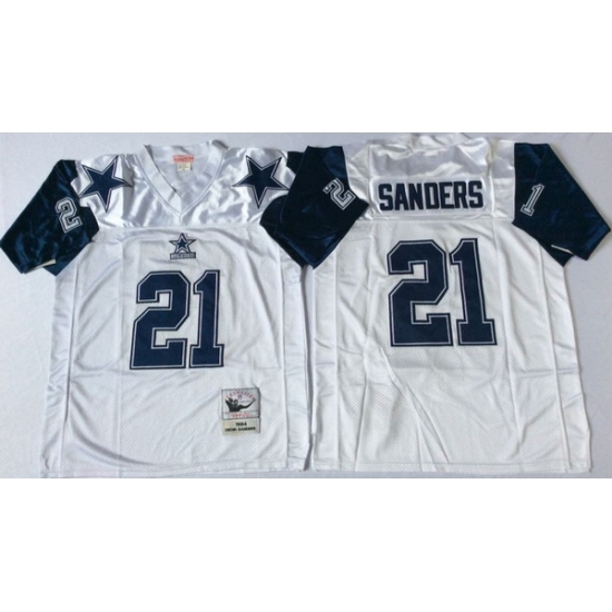 Men Dallas Cowboys 21 Deion Sanders White M&N Throwback Jersey Men Dallas Cowboys 21 Deion Sanders White M&N Throwback Jersey