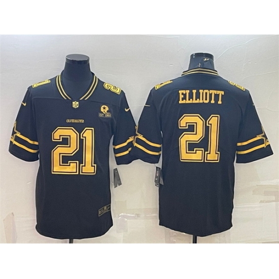 Men Dallas Cowboys 21 Ezekiel Elliott Black Gold Edition With 1960 Patch Limited Stitched Football Jersey Men Dallas Cowboys 21 Ezekiel Elliott Black Gold Edition With 1960 Patch Limited Stitched Football Jersey