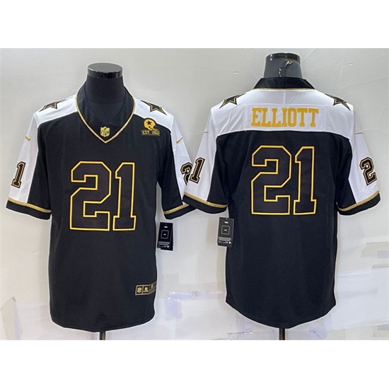 Men Dallas Cowboys 21 Ezekiel Elliott Black Gold Thanksgiving With Patch Stitched Jersey Men Dallas Cowboys 21 Ezekiel Elliott Black Gold Thanksgiving With Patch Stitched Jersey