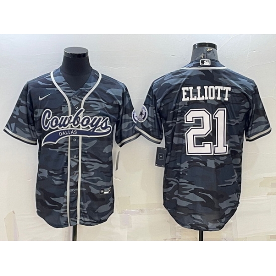 Men Dallas Cowboys 21 Ezekiel Elliott Grey Camo With Patch Cool Base Stitched Baseball Jersey Men Dallas Cowboys 21 Ezekiel Elliott Grey Camo With Patch Cool Base Stitched Baseball Jersey