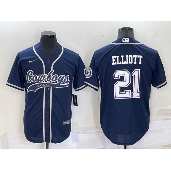 Men Dallas Cowboys 21 Ezekiel Elliott Navy Cool Base Stitched Baseball Jersey Men Dallas Cowboys 21 Ezekiel Elliott Navy Cool Base Stitched Baseball Jersey