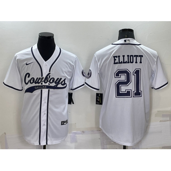 Men Dallas Cowboys 21 Ezekiel Elliott White Cool Base Stitched Baseball Jersey Men Dallas Cowboys 21 Ezekiel Elliott White Cool Base Stitched Baseball Jersey