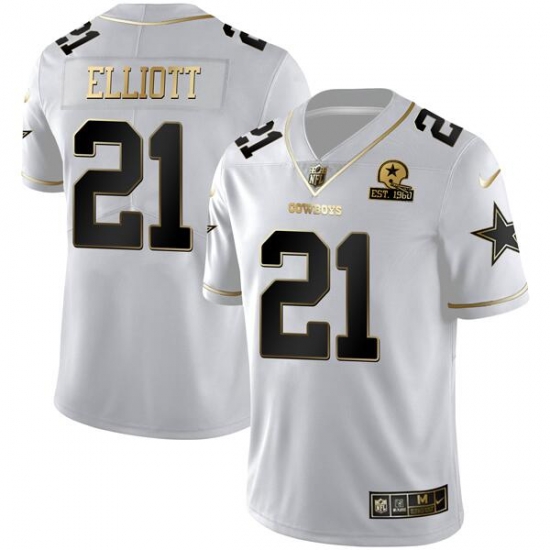 Men Dallas Cowboys 21 Ezekiel Elliott White Golden Edition With 1960 Patch Limited Stitched Jersey Men Dallas Cowboys 21 Ezekiel Elliott White Golden Edition With 1960 Patch Limited Stitched Jersey