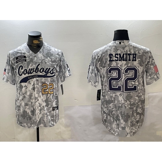 Men Dallas Cowboys 22 Emmitt Smith 2024 Arctic Camo Salute To Service Stitched Baseball Jersey 2 Men Dallas Cowboys 22 Emmitt Smith 2024 Arctic Camo Salute To Service Stitched Baseball Jersey 2