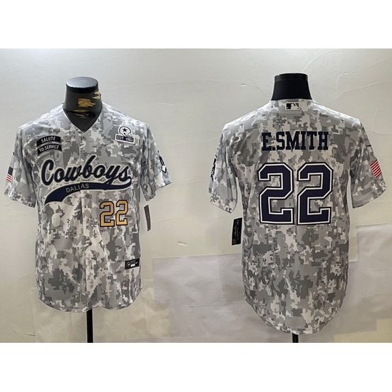 Men Dallas Cowboys 22 Emmitt Smith 2024 Arctic Camo Salute To Service Stitched Baseball Jersey 6 Men Dallas Cowboys 22 Emmitt Smith 2024 Arctic Camo Salute To Service Stitched Baseball Jersey 6