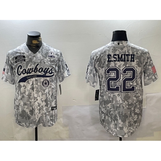 Men Dallas Cowboys 22 Emmitt Smith 2024 Arctic Camo Salute To Service Stitched Baseball Jersey 8 Men Dallas Cowboys 22 Emmitt Smith 2024 Arctic Camo Salute To Service Stitched Baseball Jersey 8