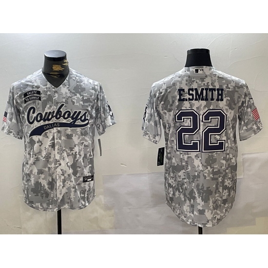 Men Dallas Cowboys 22 Emmitt Smith 2024 Arctic Camo Salute To Service Stitched Baseball Jersey Men Dallas Cowboys 22 Emmitt Smith 2024 Arctic Camo Salute To Service Stitched Baseball Jersey