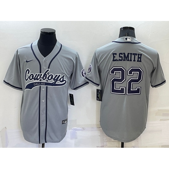 Men Dallas Cowboys 22 Emmitt Smith Grey Cool Base Stitched Baseball Jersey Men Dallas Cowboys 22 Emmitt Smith Grey Cool Base Stitched Baseball Jersey