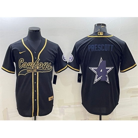Men Dallas Cowboys 4 Dak Prescott Black Gold Team Big Logo With Patch Cool Base Stitched Baseball Jersey Men Dallas Cowboys 4 Dak Prescott Black Gold Team Big Logo With Patch Cool Base Stitched Baseball Jersey