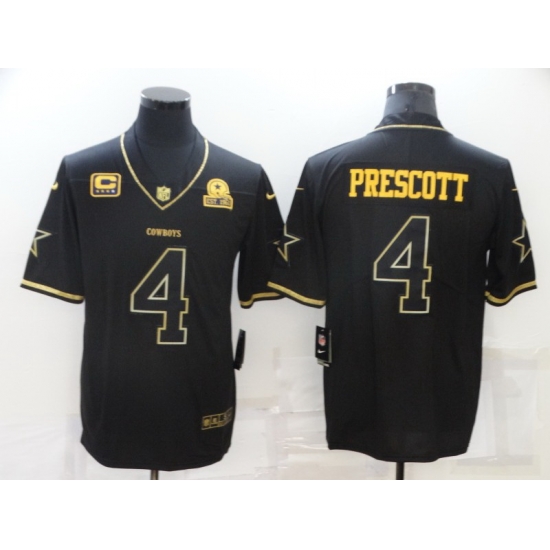 Men Dallas Cowboys 4 Dak Prescott Black Golden With C Patch Edition Limited Stitched Jersey Men Dallas Cowboys 4 Dak Prescott Black Golden With C Patch Edition Limited Stitched Jersey