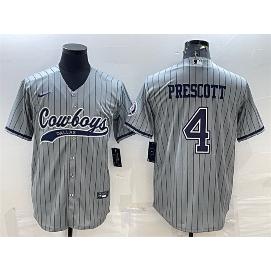 Men Dallas Cowboys 4 Dak Prescott Gray With Patch Cool Base Stitched Baseball Jersey Men Dallas Cowboys 4 Dak Prescott Gray With Patch Cool Base Stitched Baseball Jersey
