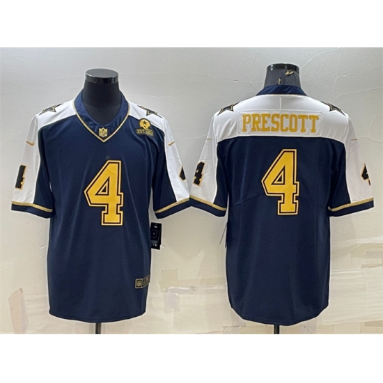 Men Dallas Cowboys 4 Dak Prescott Navy Gold Edition With 1960 Patch Limited Stitched Football Jersey Men Dallas Cowboys 4 Dak Prescott Navy Gold Edition With 1960 Patch Limited Stitched Football Jersey
