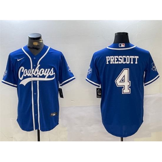 Men Dallas Cowboys 4 Dak Prescott Royal With Patch Cool Base Stitched Baseball Jersey Men Dallas Cowboys 4 Dak Prescott Royal With Patch Cool Base Stitched Baseball Jersey