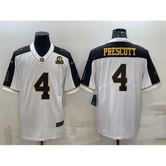 Men Dallas Cowboys 4 Dak Prescott White Gold With 1960 Patch Thanksgiving Vapor Untouchable Limited Stitched Football Jersey Men Dallas Cowboys 4 Dak Prescott White Gold With 1960 Patch Thanksgiving Vapor Untouchable Limited Stitched Football Jersey