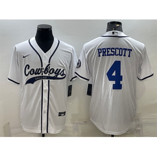 Men Dallas Cowboys 4 Dak Prescott White With Patch Cool Base Stitched Baseball Jersey Men Dallas Cowboys 4 Dak Prescott White With Patch Cool Base Stitched Baseball Jersey