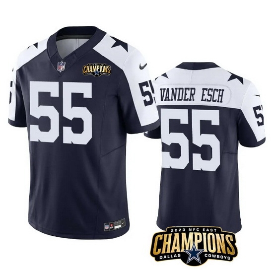 Men Dallas Cowboys 55 Leighton Vander Esch Navy White 2023 F U S E NFC East Champions Patch Stitched Football Jersey Men Dallas Cowboys 55 Leighton Vander Esch Navy White 2023 F U S E NFC East Champions Patch Stitched Football Jersey
