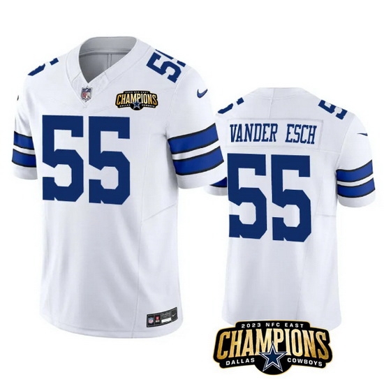 Men Dallas Cowboys 55 Leighton Vander Esch White 2023 F U S E NFC East Champions Patch Stitched Football Jersey Men Dallas Cowboys 55 Leighton Vander Esch White 2023 F U S E NFC East Champions Patch Stitched Football Jersey
