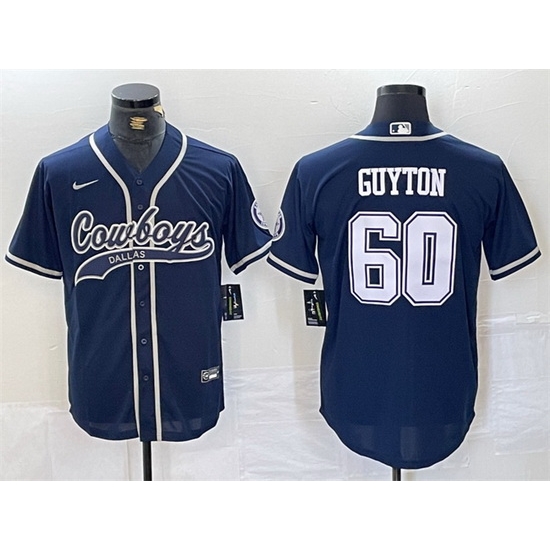 Men Dallas Cowboys 60 Tyler Guyton Navy Cool Base Stitched Baseball Jersey Men Dallas Cowboys 60 Tyler Guyton Navy Cool Base Stitched Baseball Jersey